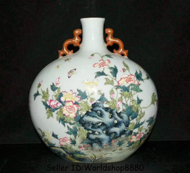 11.6" Qianlong Marked China colour enamels Porcelain Dynasty Flower Bottle Vase