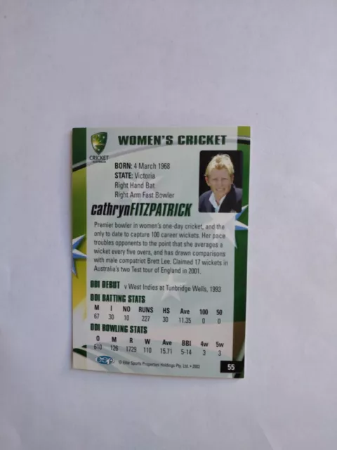 2003 ACB - Australian Cricket Women's team - Cathryn Fitzpatrick - card 55