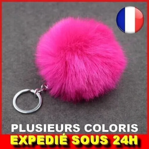 ✅ Porte Clé Bijoux Sac Pompon Doux Fourrure Femme Mode Idèe Cadeau Voiture Fille
