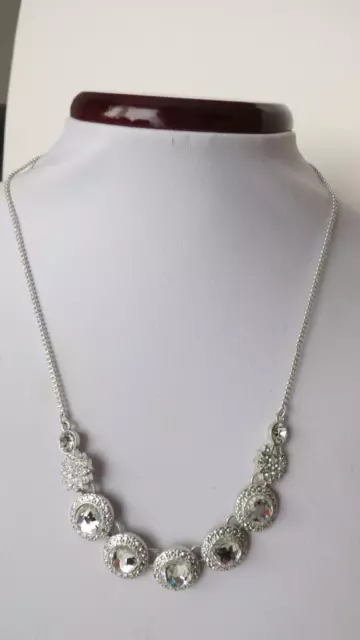 PILGRIM Silvertone Clear Facet Domed Swarovski Crystal Disc & Flowers Necklace