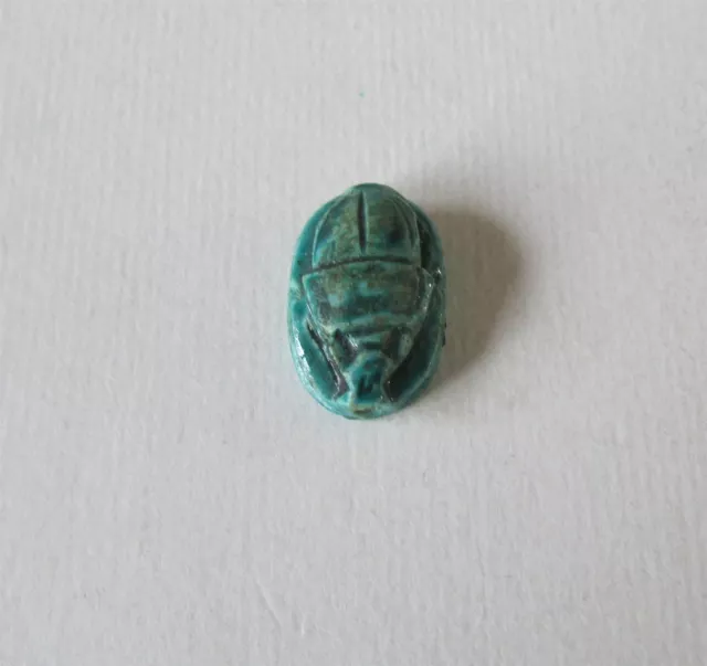 Authentic Ancient Hand Carved Egyptian Scarab Blue/Green Gloss Finish