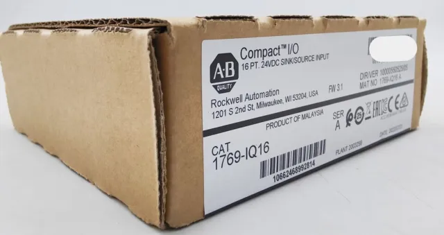 New Factory Sealed AB 1769-IQ16 /A CompactLogix 16 Pt 24VDC Input Module US