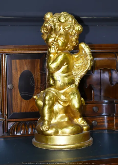 Estatua Ángel Antigua Barroco Hoja Oro Querubín Ornamento Decoración Casa R1
