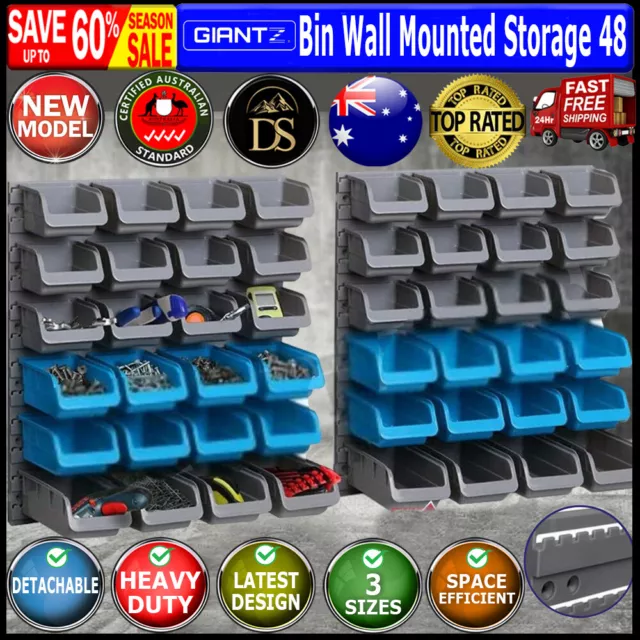 48 Bin Wall Mounted Storage Rack Shelf Organiser Nuts Bolts Garage Containers AU