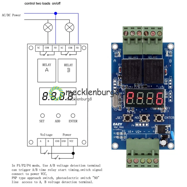 DC 12V DUAL Programmable Relay Control Board Cycle Delay Timer Switch ...
