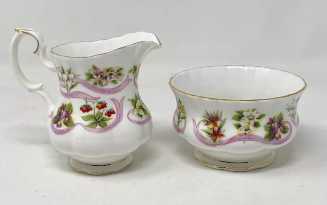 Vintage Royal Albert CANADA EMBLEMS Open Sugar Bowl & Creamer Bone China England