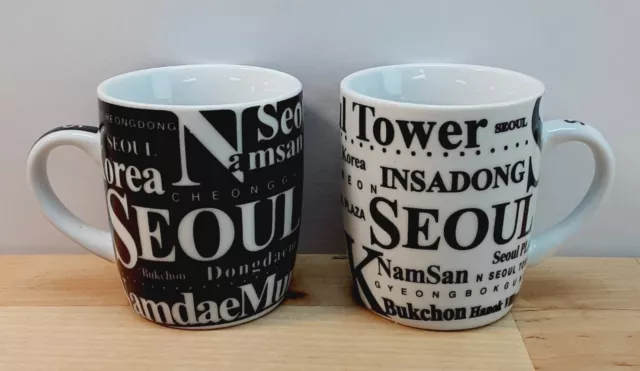 Set of 2-- Jay Joshua Seoul Korea 4oz Black & White Espresso Coffee Tea Cup Mugs