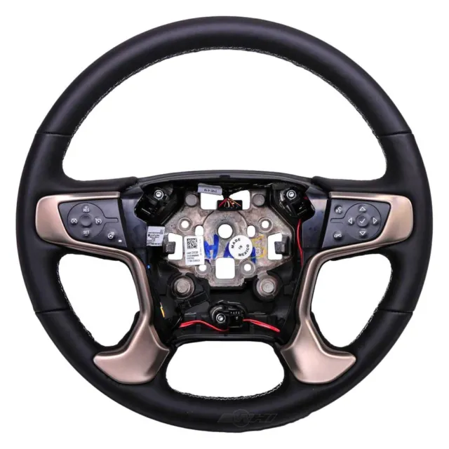 For GMC Sierra 3500 HD 15-17 4-Spoke Black Leather Wrapped Steering Wheel