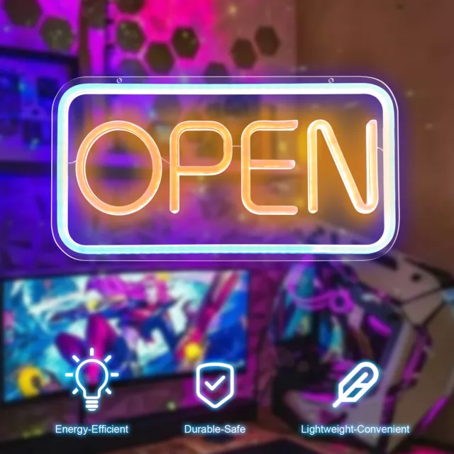 'OPEN' Silicone Neon Sign Light LED Business Sign Blue & Orange 16"x9" US K1