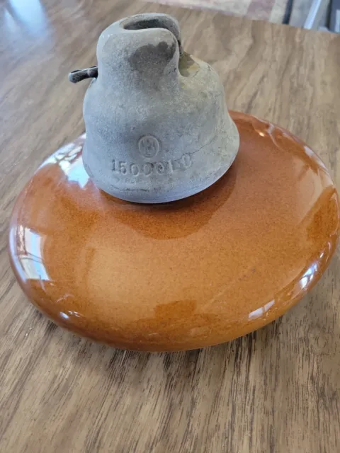 Vintage Large Round  brown Ceramic High Voltage Suspension Power Line Insulator