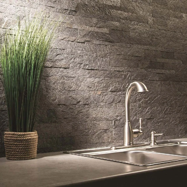 Aspect 6 In. x 24 In. Natural Stone Backsplash Peel & Stick, Frosted Quartz Pack