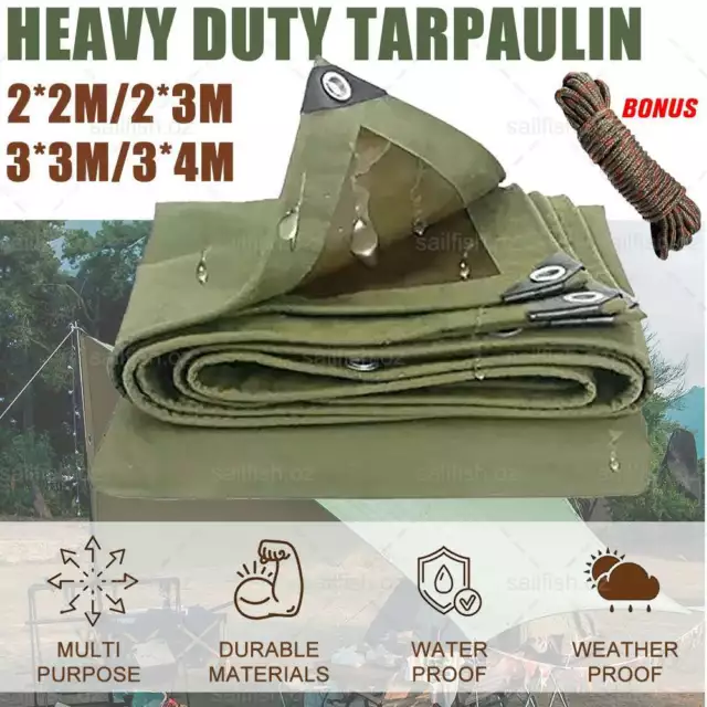 4 Sizes Army Heavy Duty Waterproof Canvas Tarp Tarpaulin Sun Blocked Dustproof Z