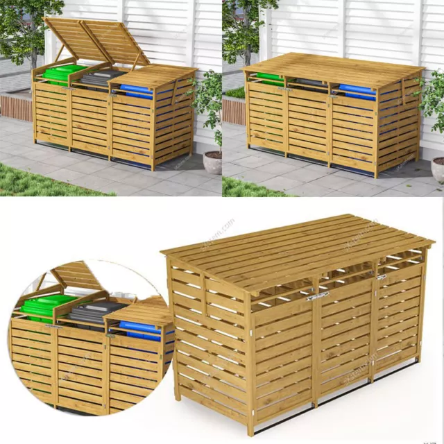 XLarge Triple Wheelie Bin Storage Wooden Store Cover Garden Rubbish Dustbin Shed