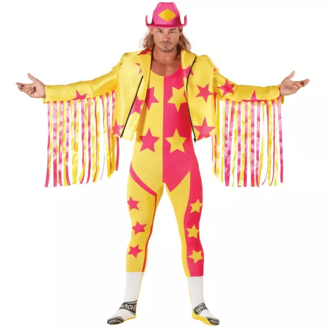 Mens Yellow Macho Man Costume Adult Randy Savage WWE Wrestling Fancy Dress L XL