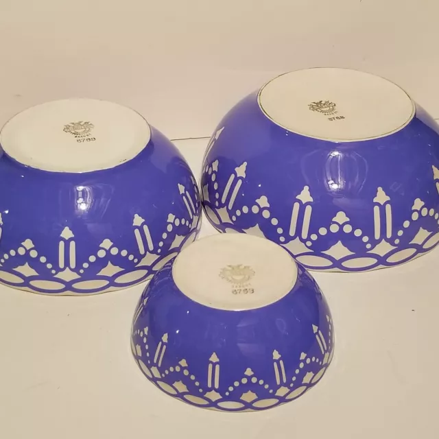 Villeroy and Boch Blue Antique Ceramic Bowls Art Deco Dresden Saxony Set 3
