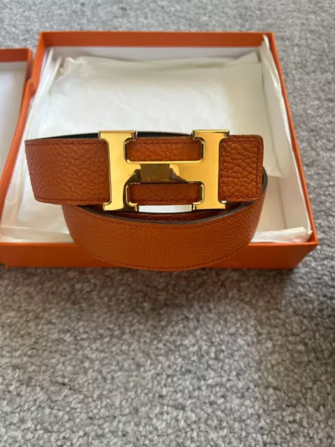 Hermes Belt Clou de Selle Black High Waist Box Leather Gold Hardware 75 New
