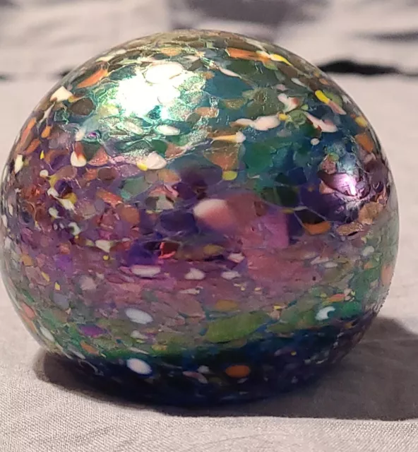 Beautiful Vintage Gibson 1992 Iridescent Confetti Art Glass Paperweight