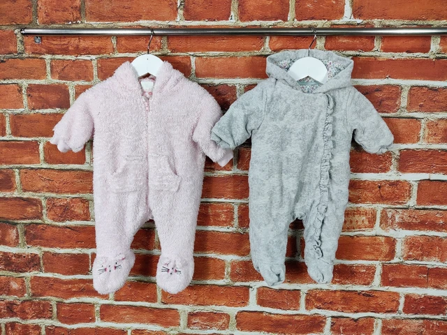 Baby Girls Bundle Age 0-3 Months Mothercare F&F Fleece One Piece Pram Suit 62Cm