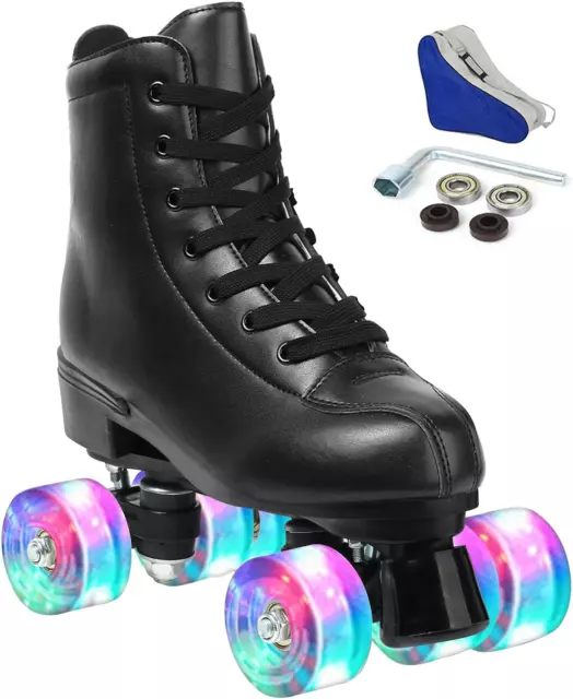 Womens Roller Skates PU Leather Rollerskates Indoor Outdoor Shiny Roller Skates