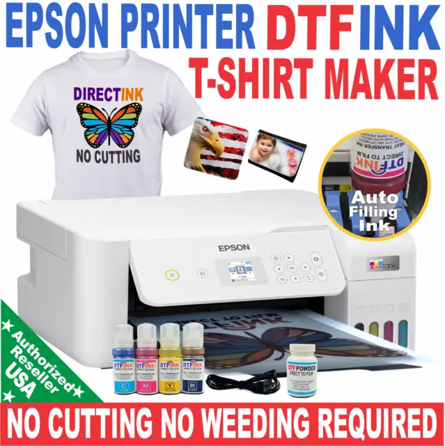 Epson Printer With Dtf Ink Heat Transfer Direct Print Bundle No Cut Start Kit.