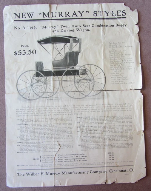1896 New Murray Styles Auto Buggy + Driving Wagon Wilber H. Murray Mfg Brochure