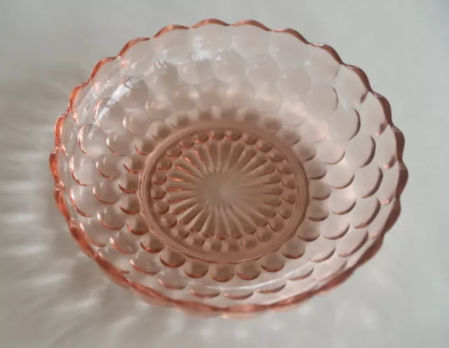 Beautiful Vintage Anchor Hocking Pink Bubble Depression Glass Serving Bowl