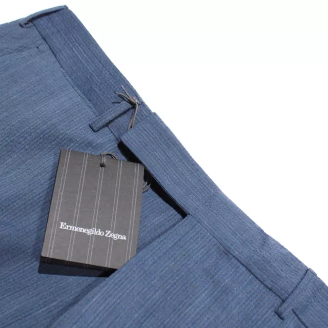 Ermenegildo Zegna NWT Dress Pants Size 50 34 US Slim In Blue Wool Seersucker