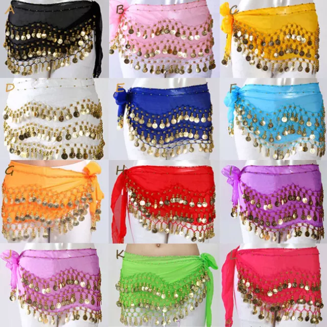 NEW 3 Rows Belly Dance Hip Skirt Belt Scarf Wrap Belt Chain with Tone Coin Beads