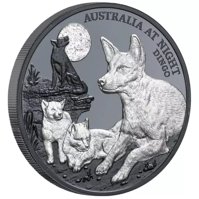 Silbermünze Dingo Australien bei Nacht (5.) 2021 - Niue - 1 Oz Black Proof