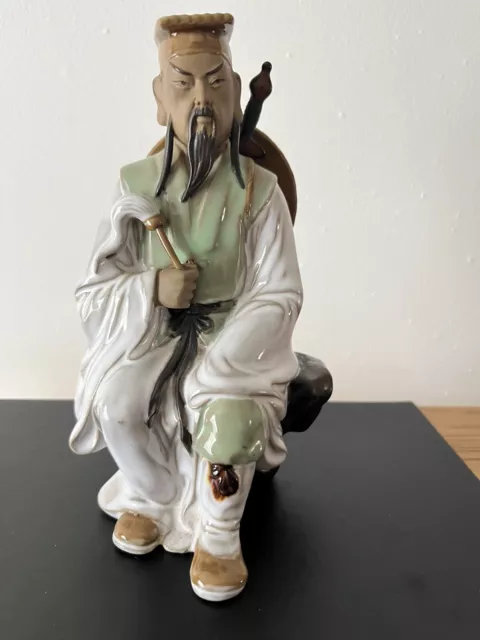 Chinese Mudman Figure - Seated Man With Sword