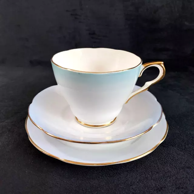 Vintage Collingwood Trio Tea Cup Saucer Side Plate Pastel Blue Bone China