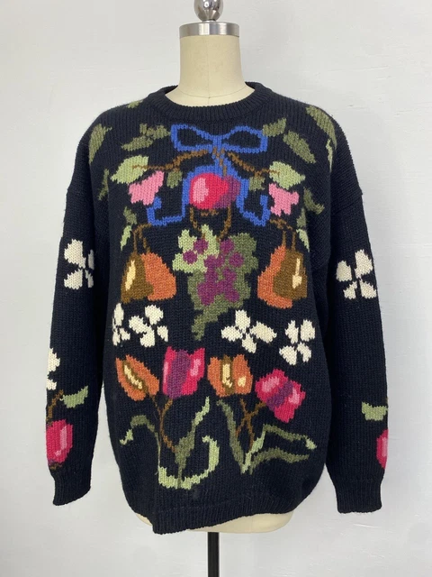 Vtg Susan Bristol Cozy Sugar Plum Heavyweight 100% Pure Wool Sweater L