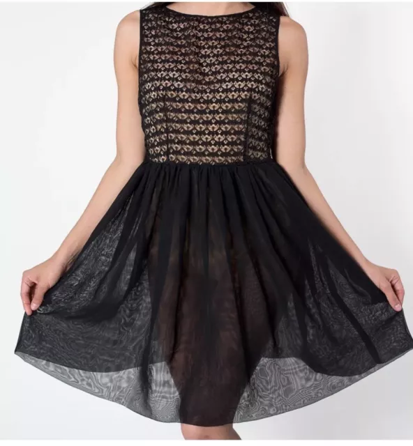 BLACK LACE Sleeveless PARTY DRESS LBD Sheer Chiffon Skirt M American Apparel