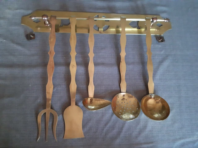 Ensemble de 5 ustensiles de cuisine en cuivre avec support / Manche en porcelaine / Ustensiles de cuisine / Cuivre vintage / Cuivre fait main / Amateurs de cuivre - Canada