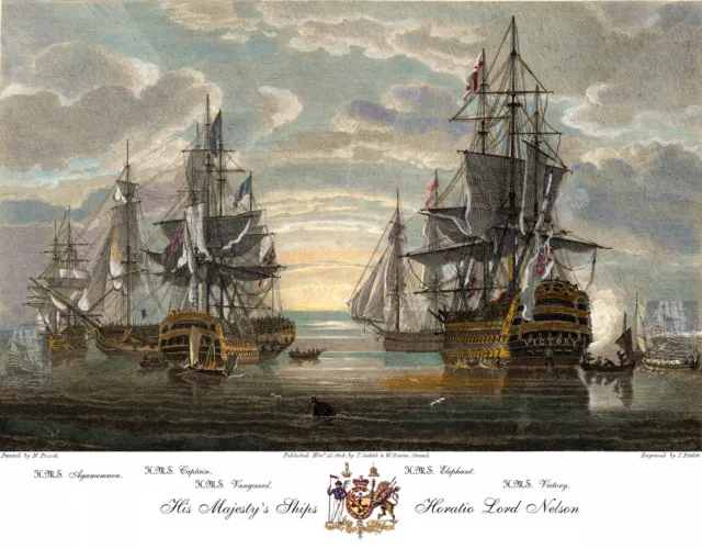 HMS Victory & Admiral Lord Horatio NELSON SHIPS color engraving HUGE print