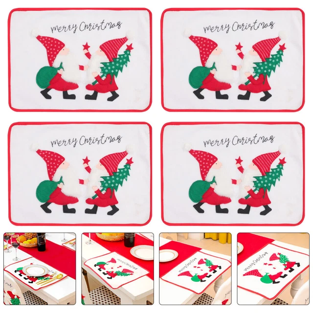 4 PIEZAS Mantel de Navidad Hermoso Estera de mesa Alfombrillas de cocina Tapete de bordado Mantel