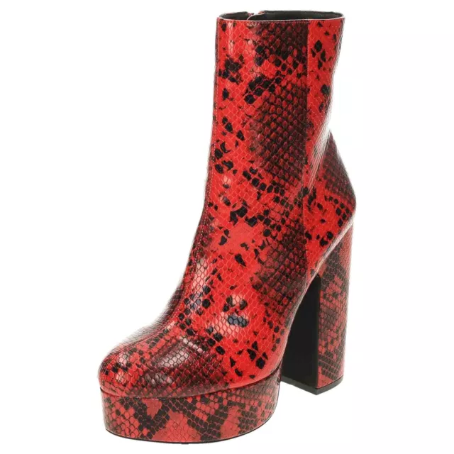 Shellys London Red Snake Print Platform Ankle Boots Chunky Block High Heel Funky