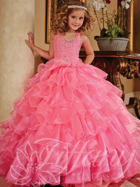 Pink Flower Girl Dress Beading Girl Pageant Party Prom Ball Gown Size 6 8 10 12