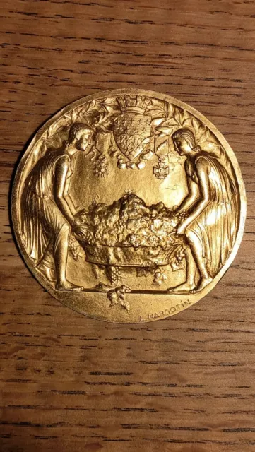 Médaille 1 argent 925 189g dorée or Ville de REIMS par MARGOTIN Art déco Blason