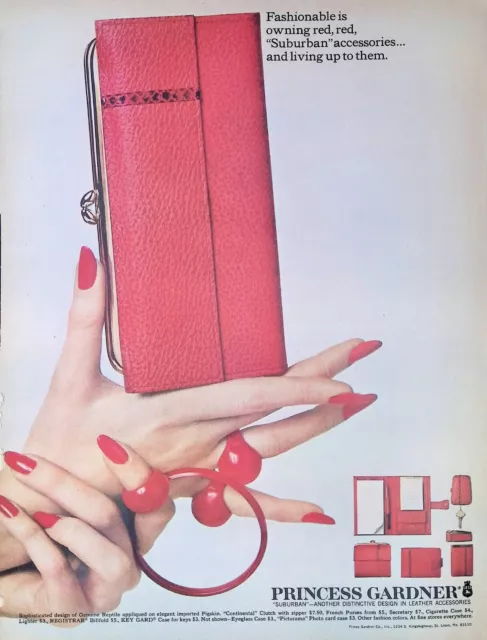 Vintage Print Ad 1966 Princess Gardner Leather Accessories Hand Red Nails Rings