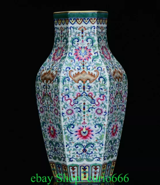 15.7'' Old Qing Qianlong Enamel Color Porcelain Gold Dynasty Flower Bottle Vase