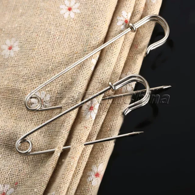 10Pcs Silver Large Safety Pins Metal Kilt Scarf Brooch Safety Pin Craft 65/75mm 2