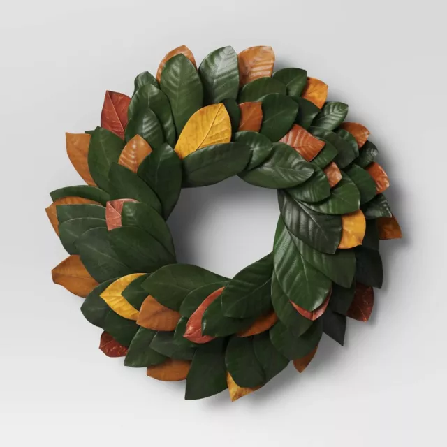 21" Dried Magnolia Wreath Green - Threshold™