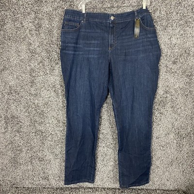 Lee Women's Plus Size 22W 32L Long Stretch Relaxed Fit Straight Leg Blue Jeans