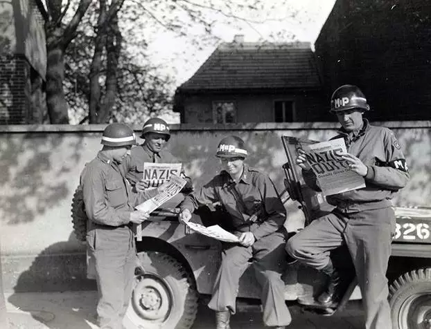 WWII B&W Photo US Military Police German Surrender  US Army MP's  WW2 / 1141