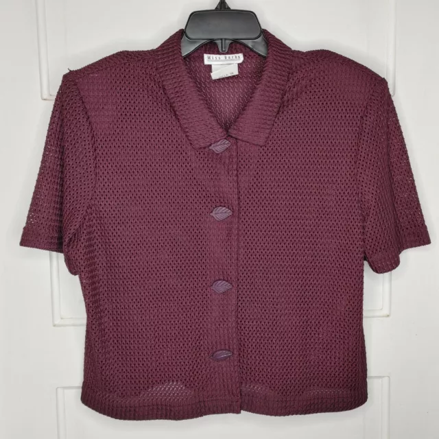 Miss Dorby Blouse Purple Mesh Size 16 Shoulder Pads Cropped