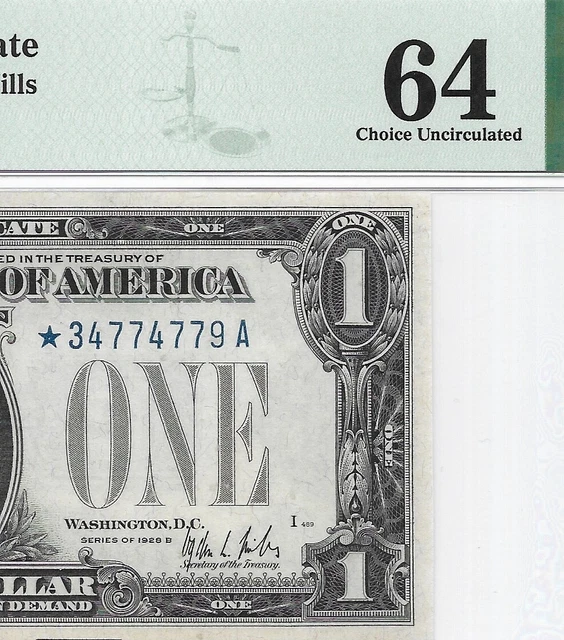 1928B $1 * STAR * ⭐️ SILVER CERTIFICATE. PMG Choice Uncirculated 64 BANKNOTE