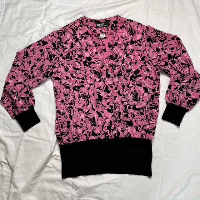 Vintage 80's Dawn Joy Fashions Pink & Black Women's Blouse Made in USA Sz 13/14