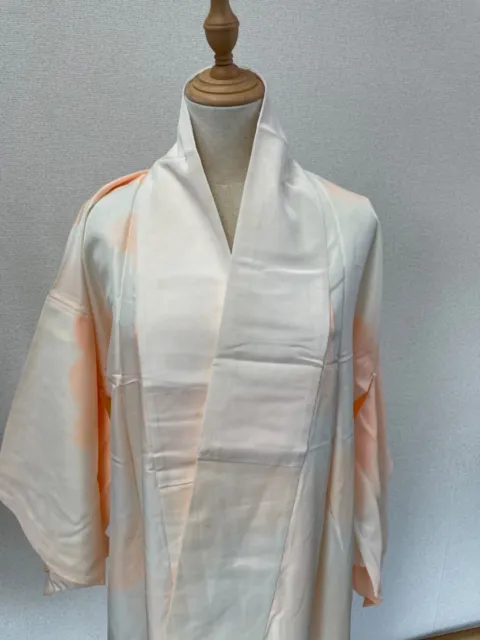 H&A SILK Vintage Japanese KIMONO Dress cardigan White Orange Yukata Japan women