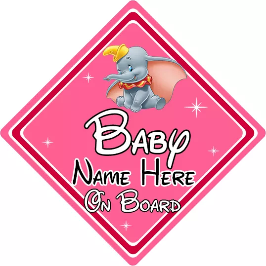 Baby On Board Dumbo Car Sign ~ Pink - Personalised